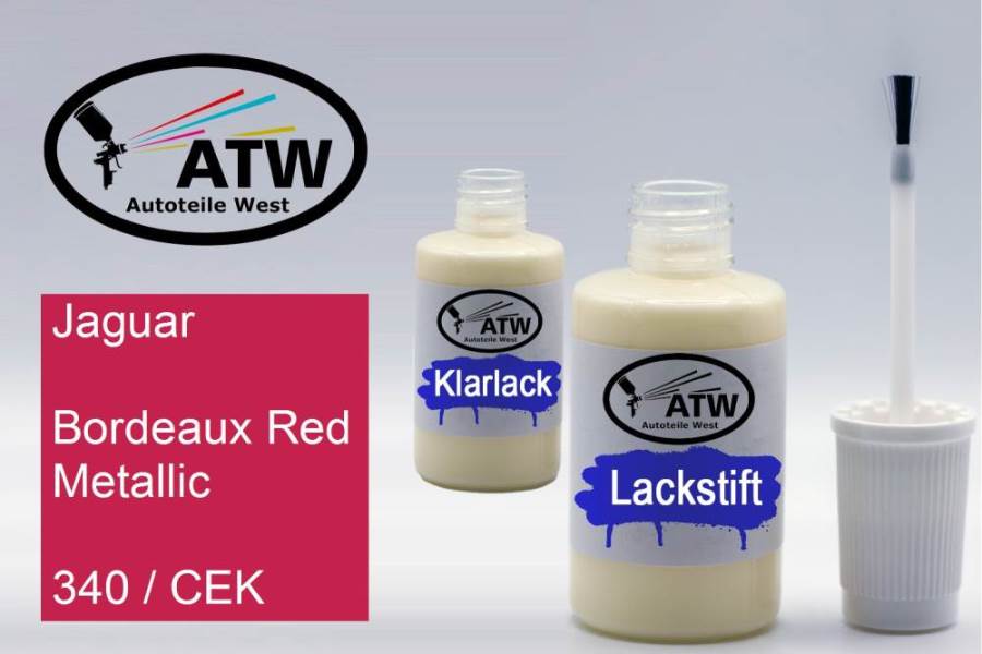 Jaguar, Bordeaux Red Metallic, 340 / CEK: 20ml Lackstift + 20ml Klarlack - Set, von ATW Autoteile West.